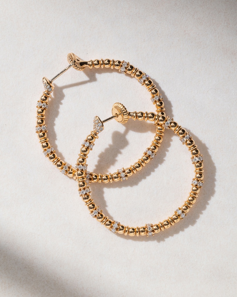 18K Rose Gold Hoops with Brilliant Diamonds - Image 2