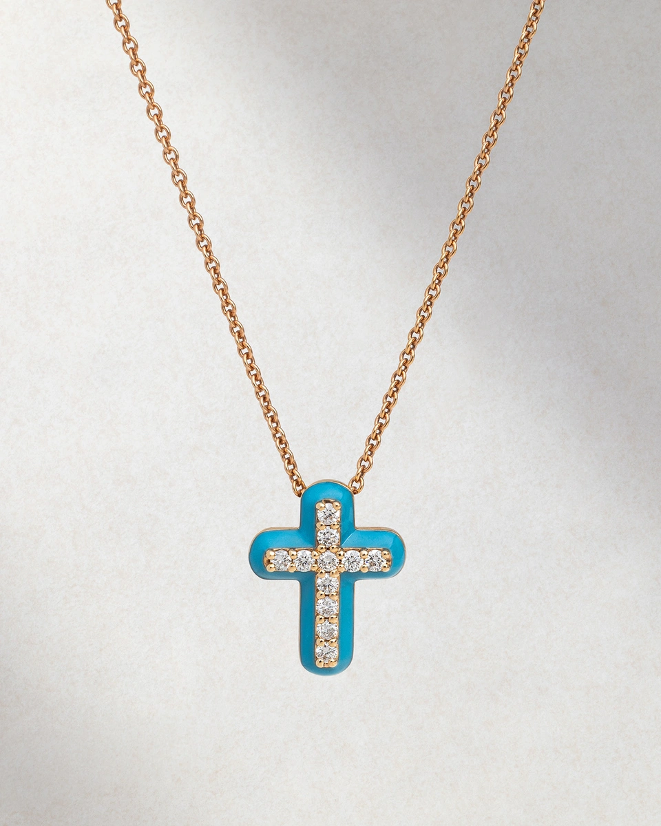 Σταυρός από 18Κ Ροζ Χρυσό με Μπριγιάν Διαμάντια & Σμάλτο