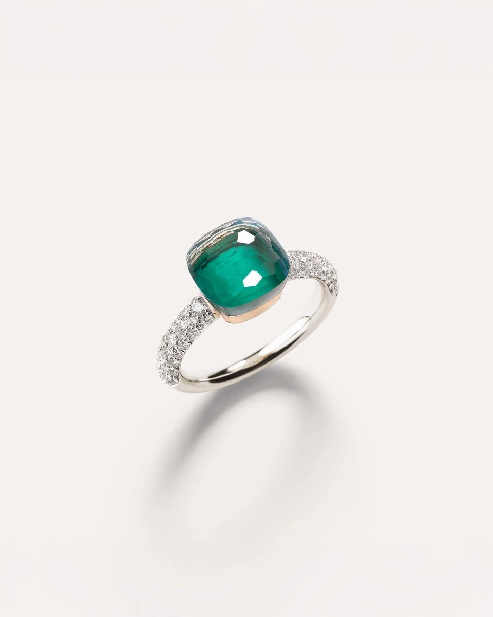 Δαχτυλίδι Classic Nudo σε 18Κ Ροζ Χρυσό και Λευκόχρυσο με γαλάζιο τοπάζ, αχάτη και λευκά διαμάντια