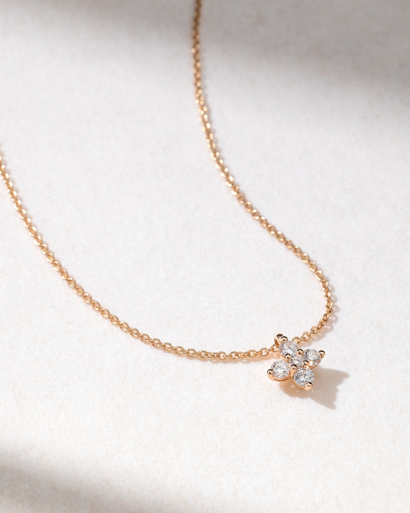 18K Rose Gold Necklace with Diamond Miniature Cross - Image 1