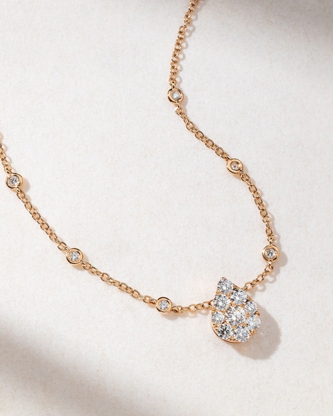 18K Rose Gold Necklace with Diamond Pear Shaped Pendant