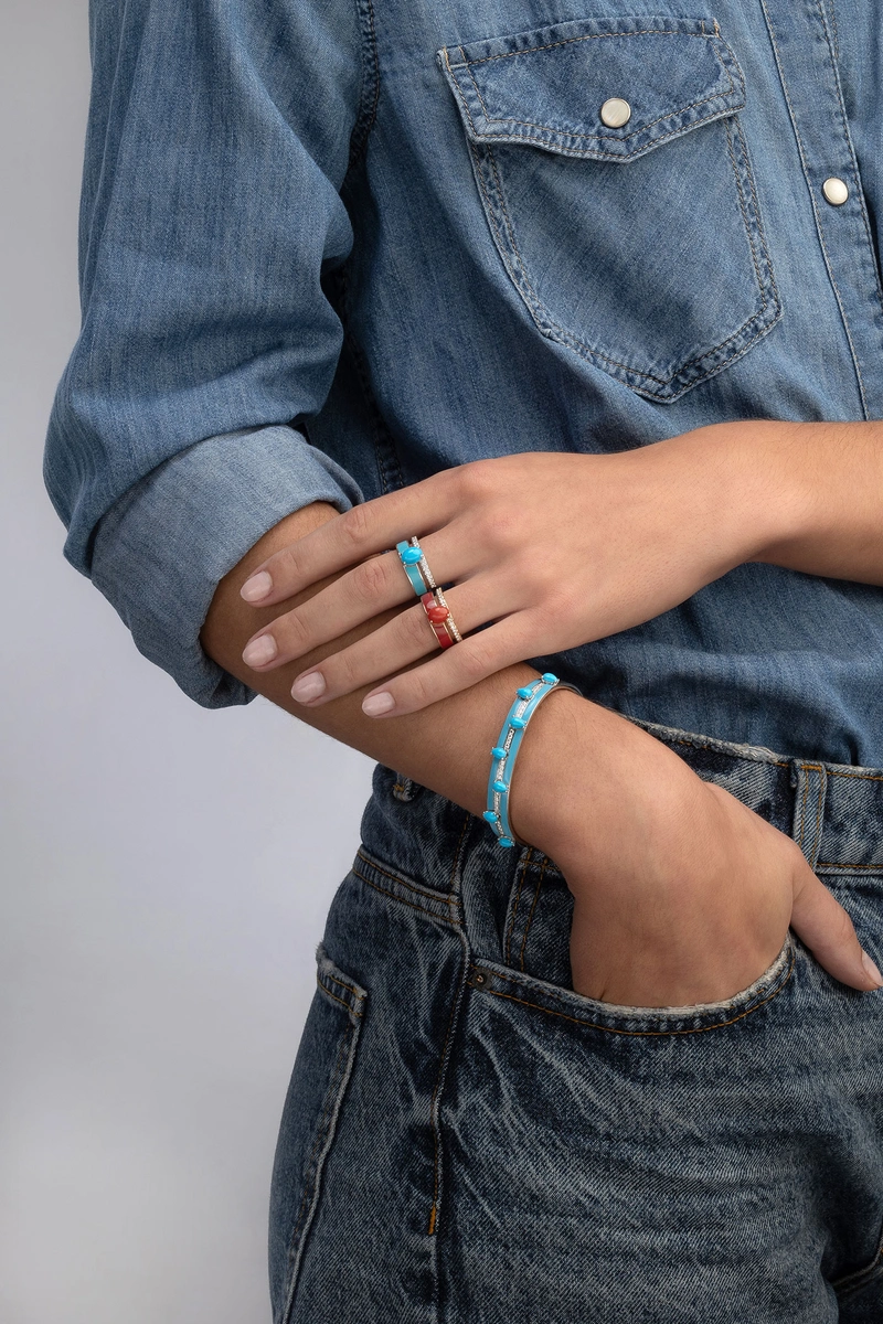 18K White Gold Bracelet with Turquoise and Diamonds