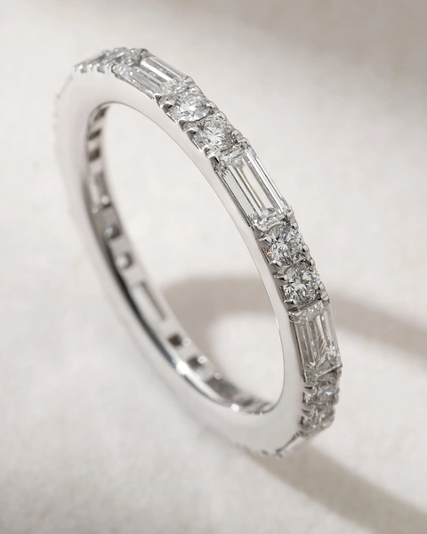 Unique Eternity Ring in 18K White Gold with Baguette and Brilliant Diamonds