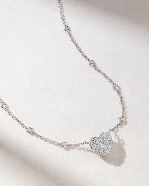 18K White Gold Heart Pendant with Diamonds