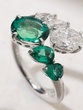 18K White Gold Ring with Oval and Pear Shaped Diamonds and Emeralds