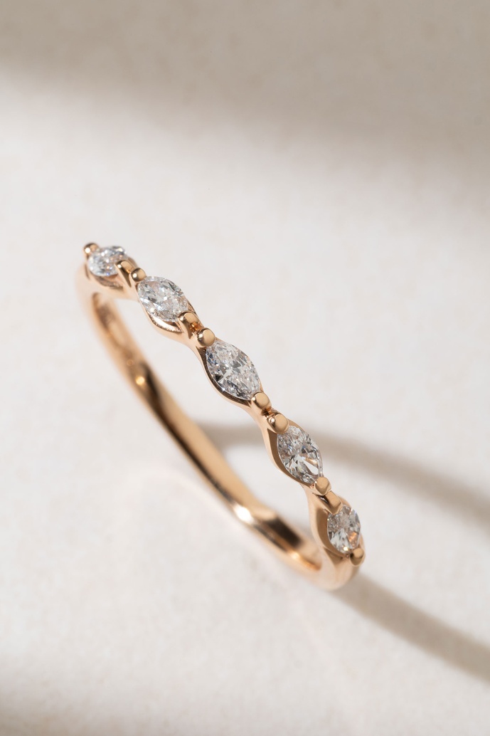 18K Rose Gold Ring with Marquise Cut Diamonds