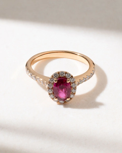 18K Rose Gold Ring with Oval Ruby and Diamonds