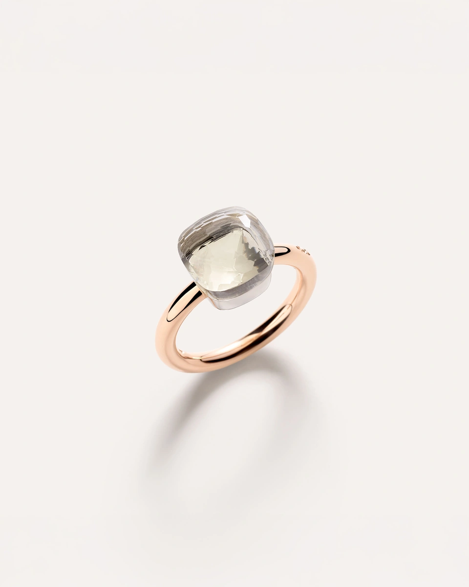 Classic Nudo ring in 18k rose and white gold with white topaz