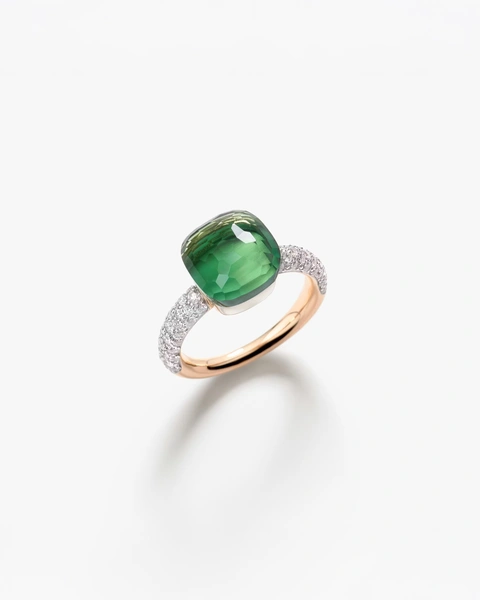 Pomellato Nudo Classic Ring in 18K Rose and White Gold with Brilliant-Cut Diamonds, Green Agate and Prasiolite