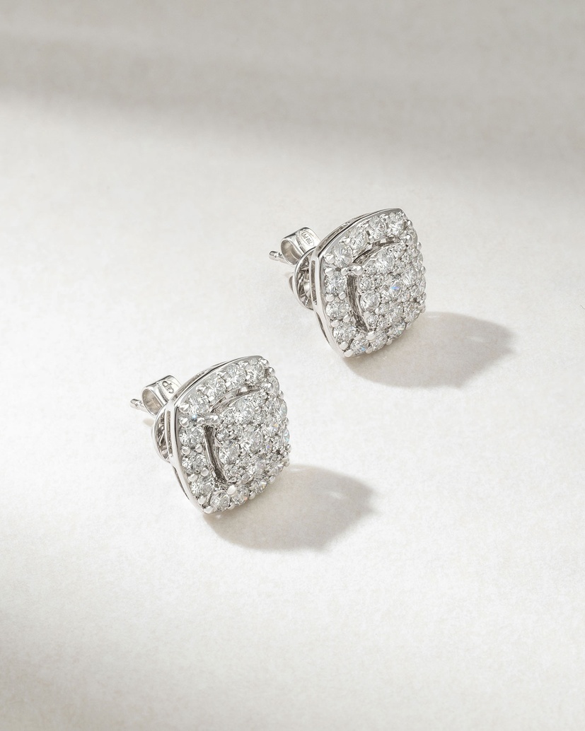 18K White Gold Diamond Square Studs