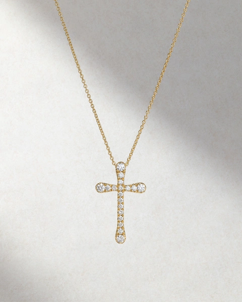 Cross pendant with chain in 18K Yellow Gold with Brilliant-cut diamonds