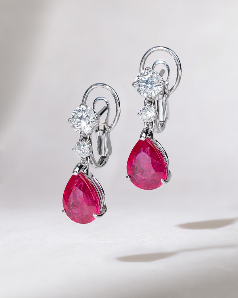 18K White Gold Drop Earrings with Rubies and Diamonds - Image 1