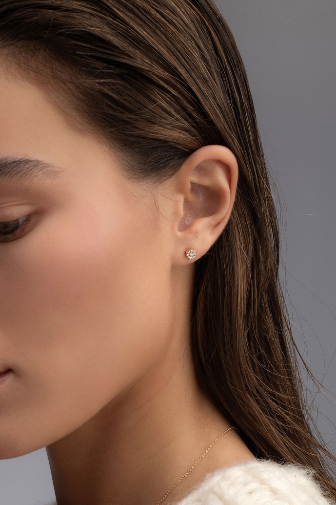 18K Rose Gold Studs with Brilliant Cut Diamonds