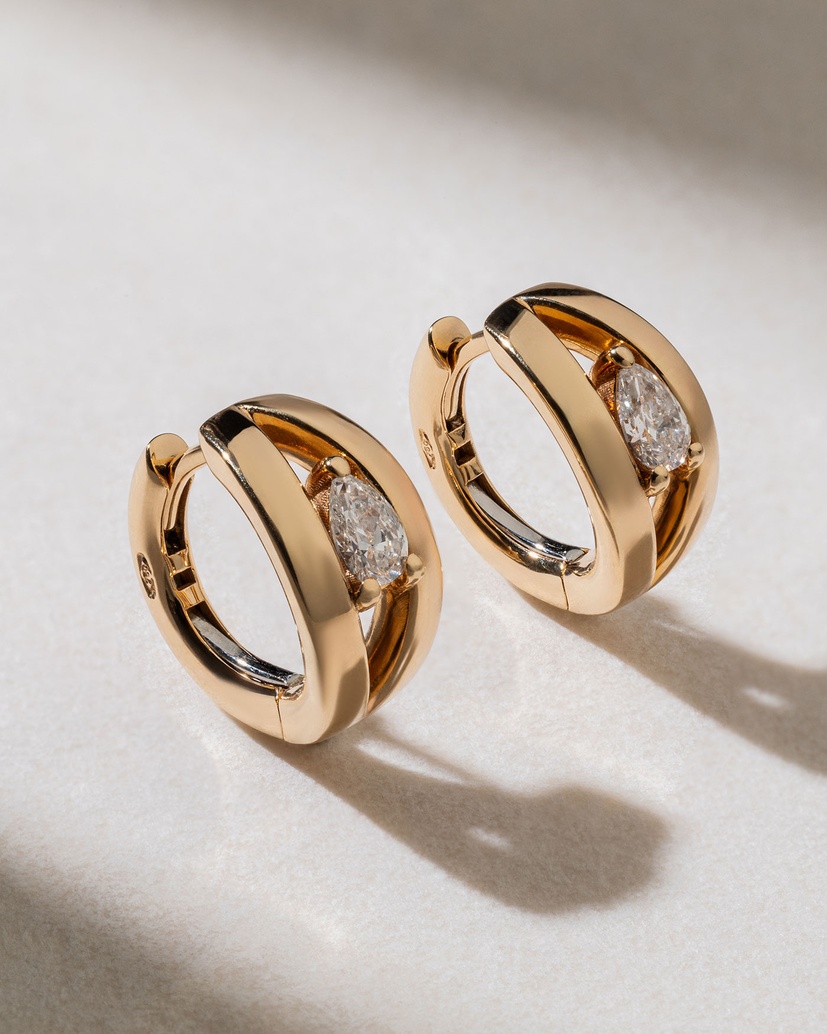 18K Rose Gold Hoop Earrings with Pear Shaped diamonds