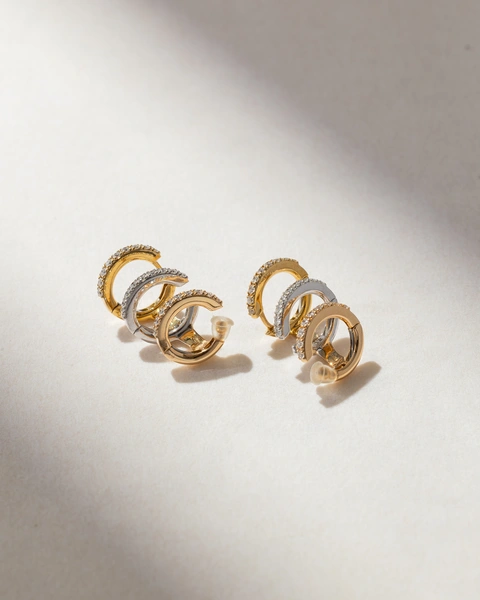 Earrings in 18K Rose, White and Yellow Gold with Brilliant-Cut Diamonds in a Contemporary Design that Elegantly Hugs the Ear