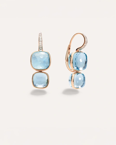 Nudo Σκουλαρίκια σε Ροζ Χρυσό Κ18 με γαλάζια Τοπάζ και Μπριγιάν Διαμάντια