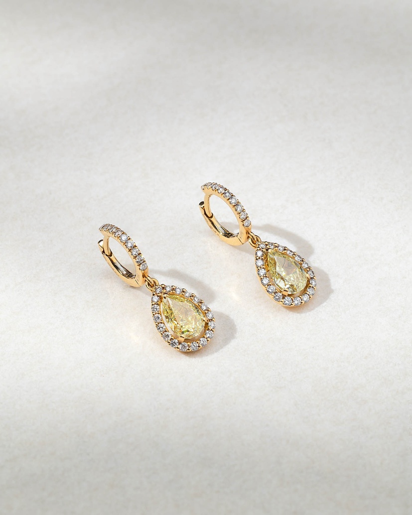18K Rose Gold Drop Earrings with Fancy Yellow Pear Shaped Diamonds
