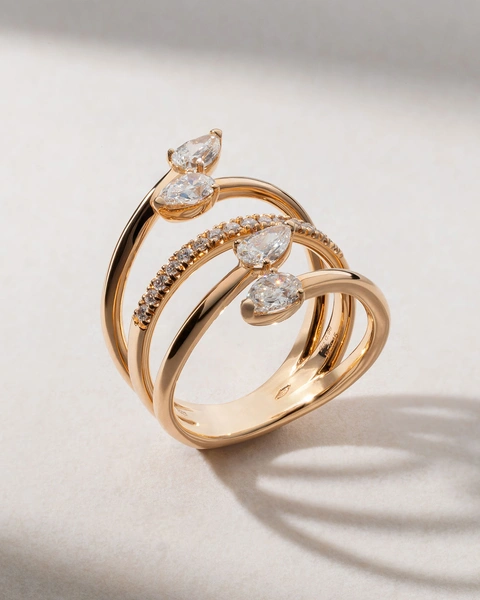 Sculptured 18K Rose Gold Ring with Diamonds