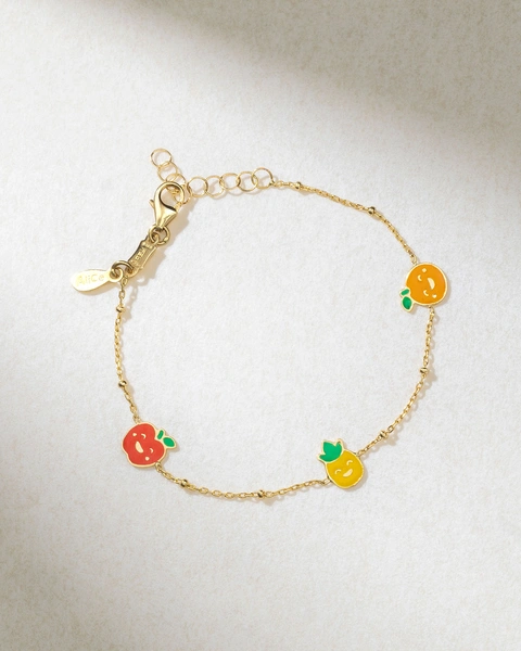 Bracelet in Yellow Gold K18 with Colorful Enamel Fruit