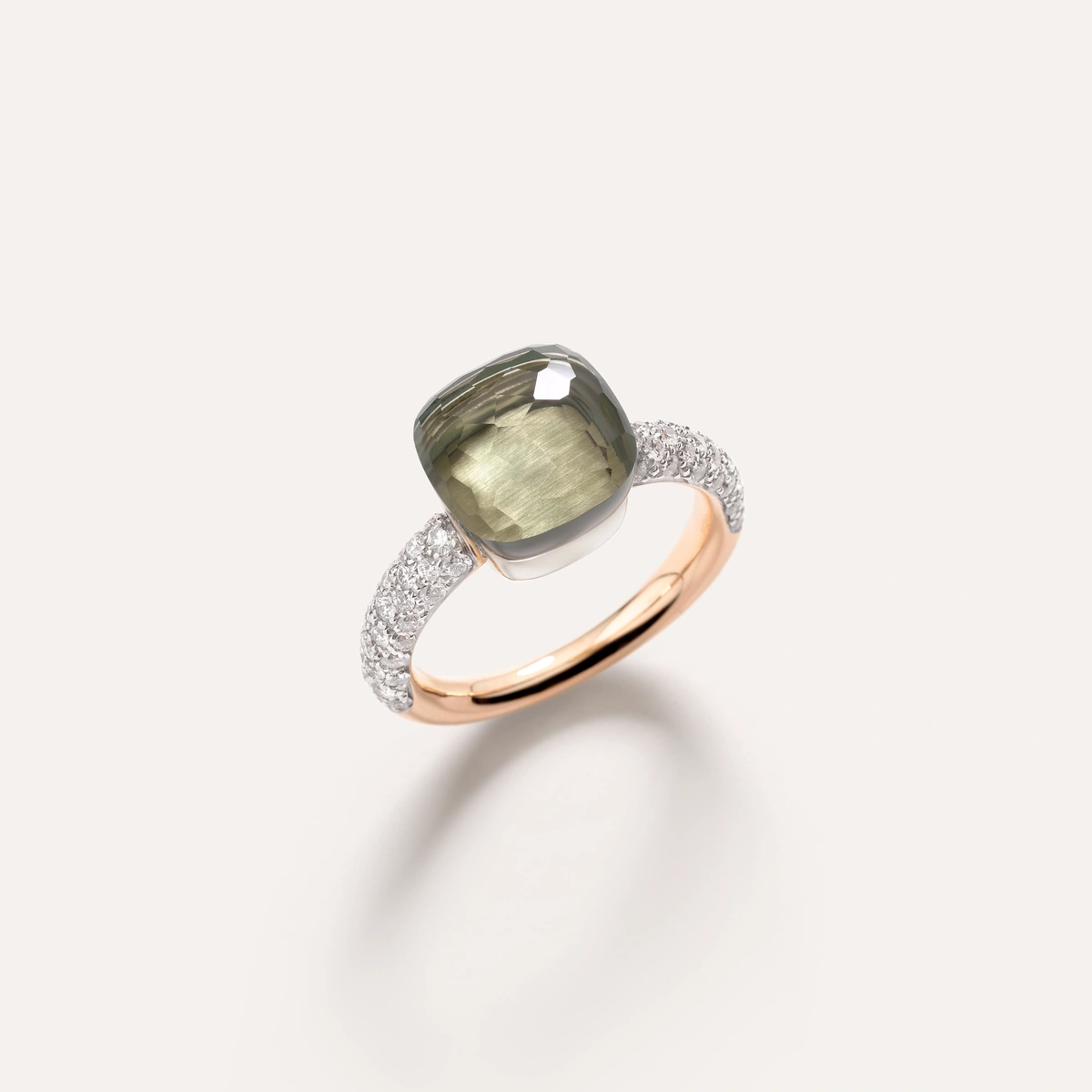 Nudo Classic ring in 18k rose and white gold with prasiolite and white diamonds