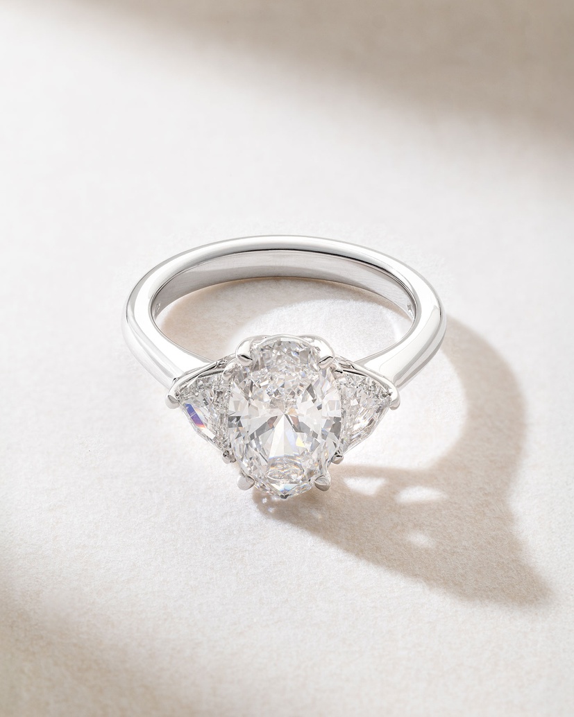 18K White Gold Engagement Ring with Oval and Half Moon Diamonds