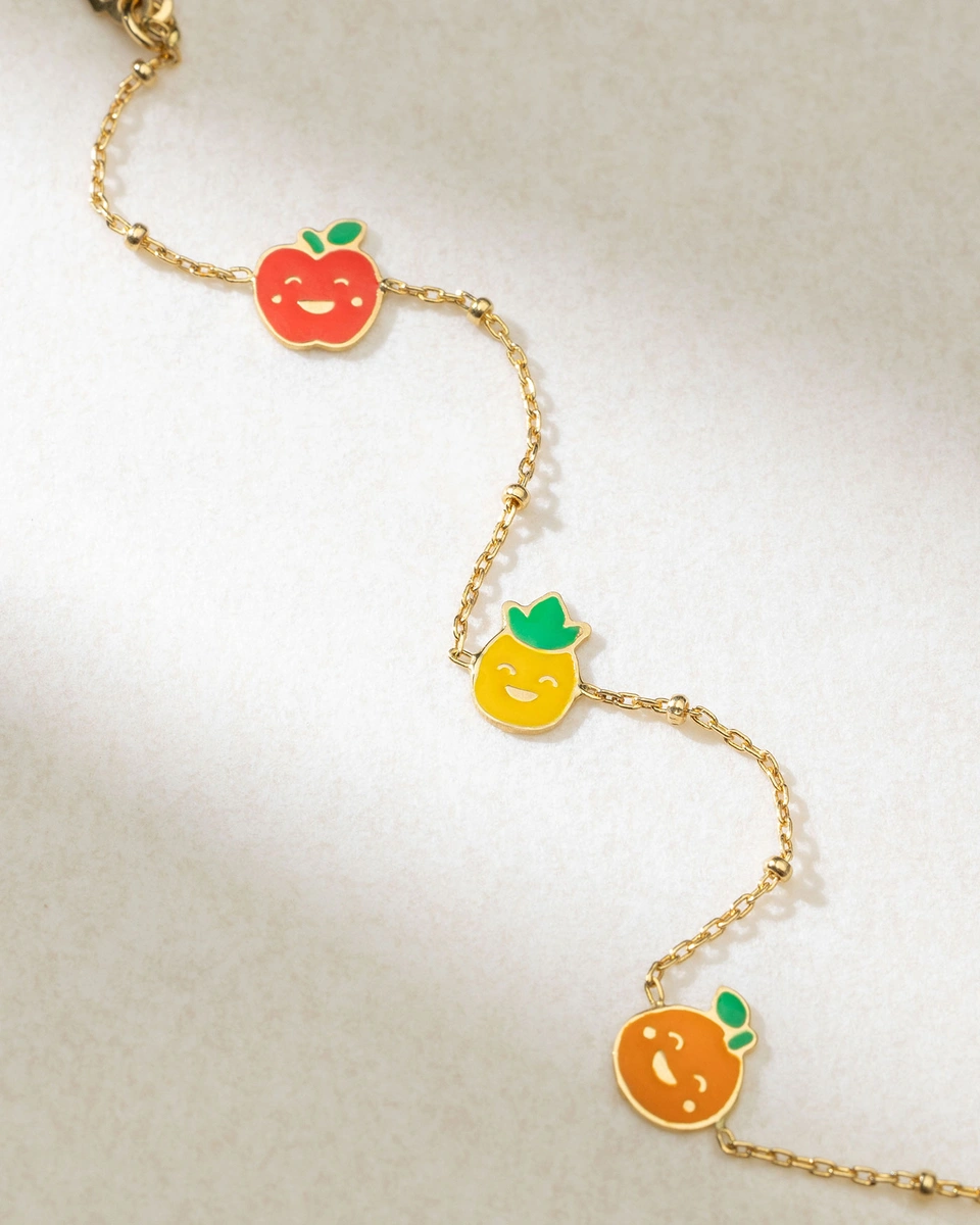 Bracelet in Yellow Gold K18 with Colorful Enamel Fruit