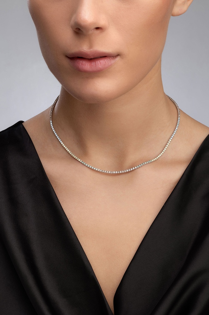 Colorful Diamond Tennis Necklace in 18K White Gold