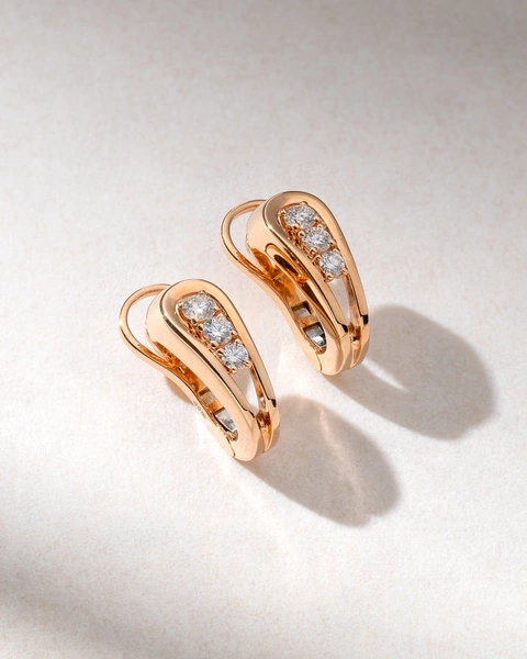 18K Rose Gold Ear Huggers with Diamonds