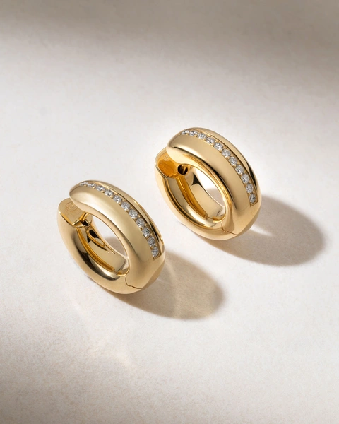 18K Yellow Gold Bold Hoops with Diamonds