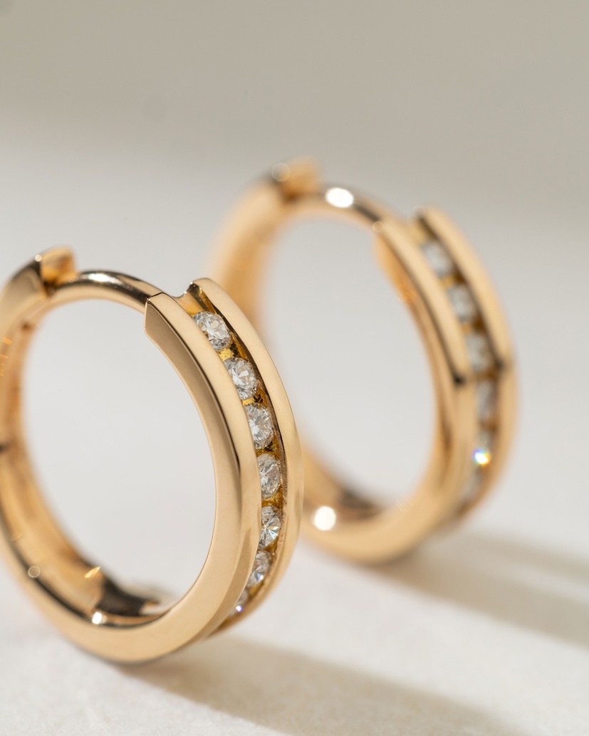 18K Rose Gold Hoops with Diamonds