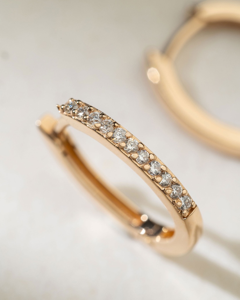 18K Rose Gold Small Hoop Earrings with Brilliants
