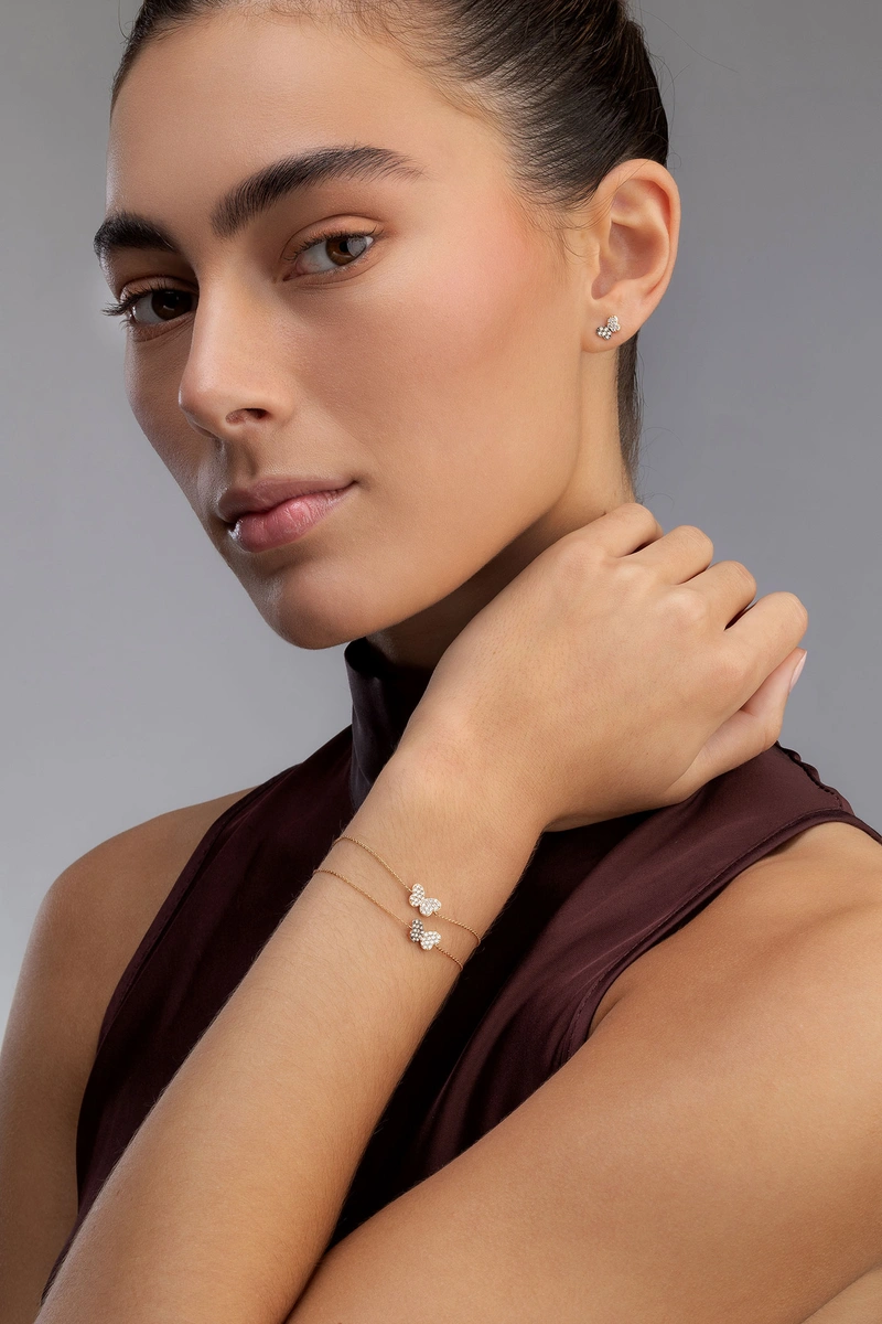 18K Rose Gold Bracelet with White and Brown Diamond Butterfly
