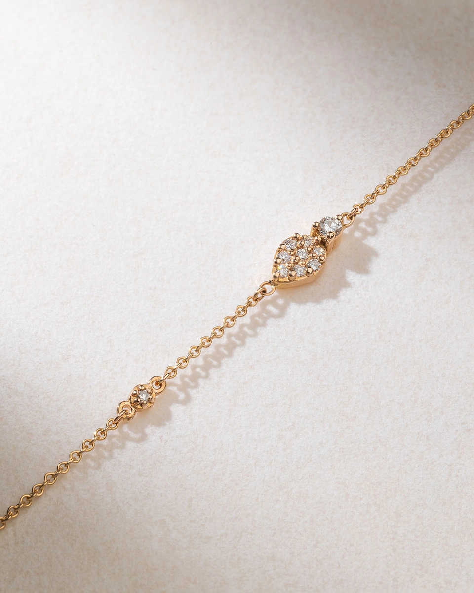 18K Rose Gold Bracelet with Pear Shaped Charm and Diamonds