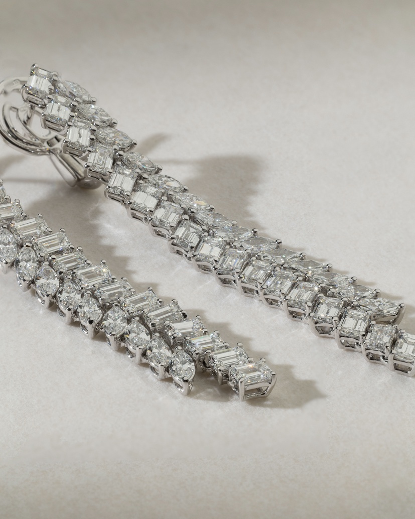 Rainfall White Gold Earrings K18 with Diamonds