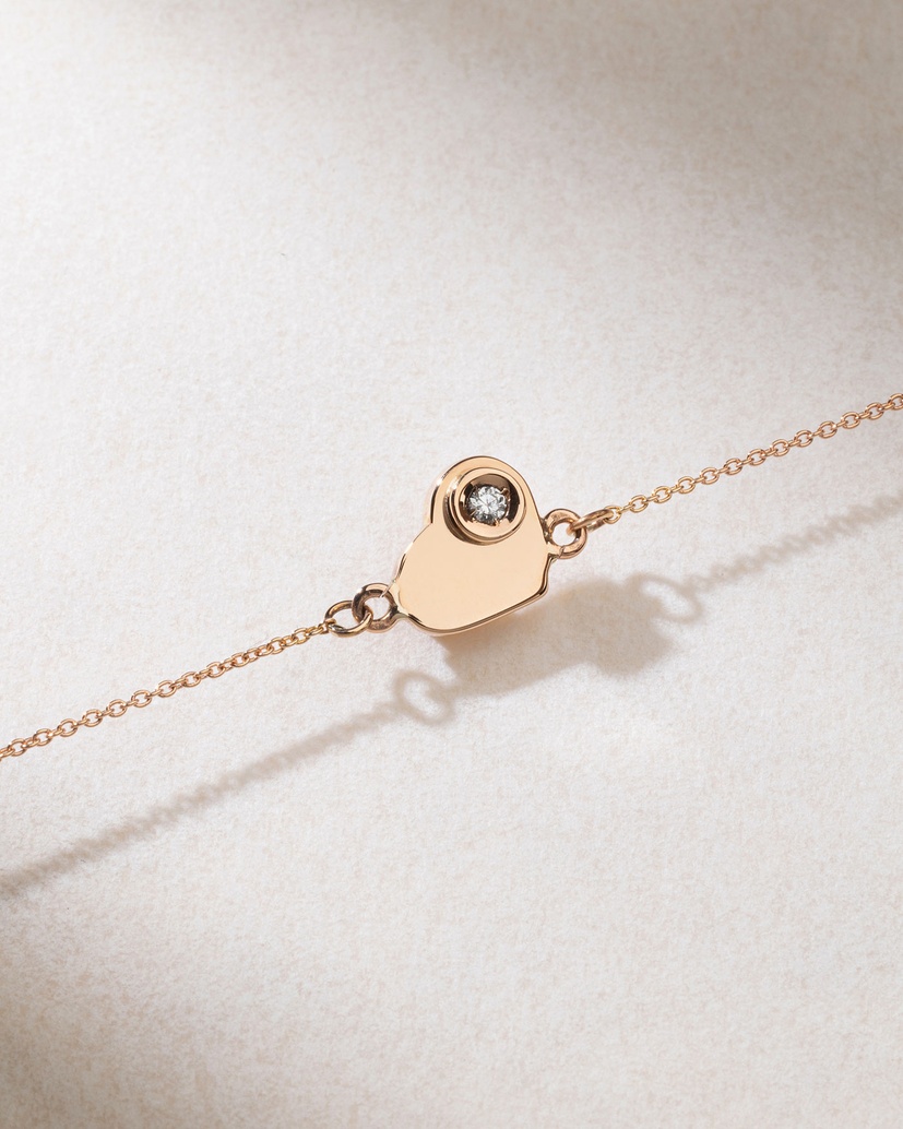 18K Rose Gold Bracelet with Double faced Heart Pendant
