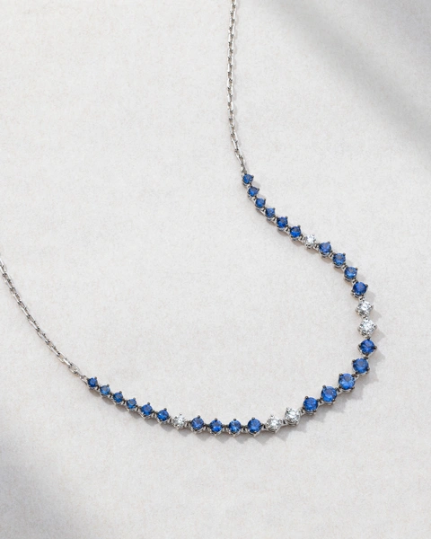 Two-Tone 18K White Gold Necklace with Brilliant-Cut Diamonds and Sapphires