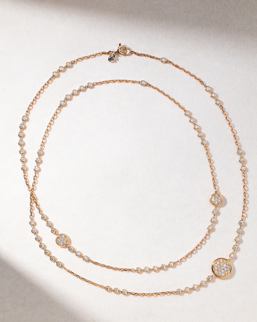 18K Rose Gold Long Chain with Diamonds - Image 1