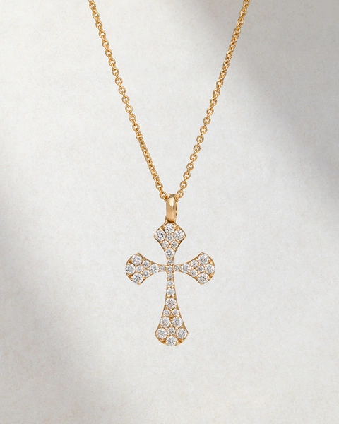 Cross with chain in 18K Rose Gold with Brilliant-cut diamonds