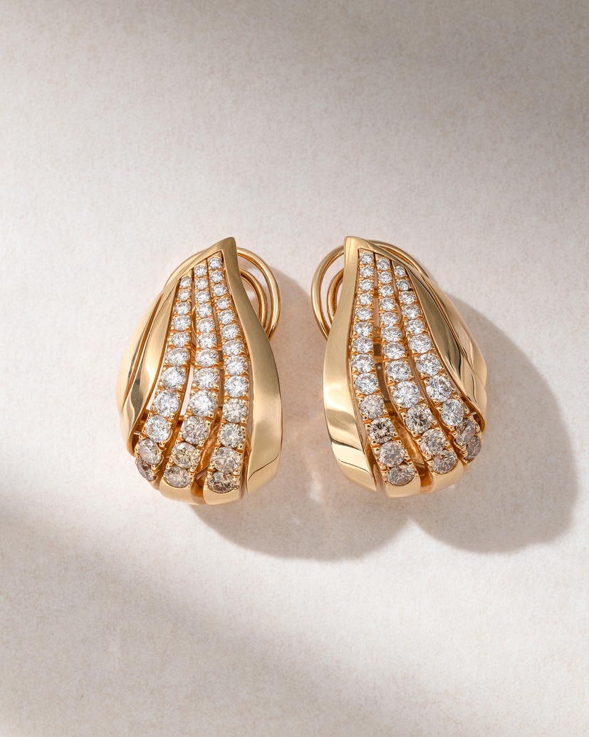18K Rose Gold Earrings with White and Brown Brilliant Cut Diamonds - Image 1
