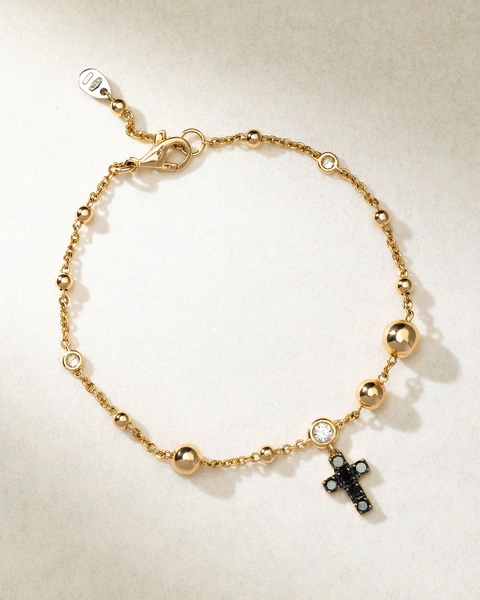 18K Rose Gold Bracelet with Black Diamond Cross