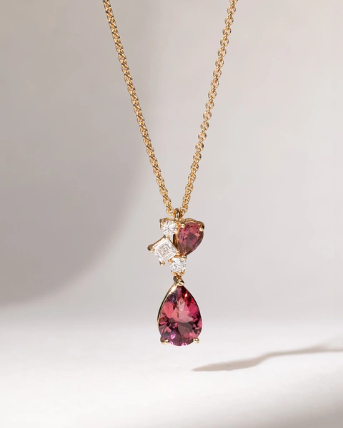 18K Rose Gold Necklace with Tourmalines and Diamonds