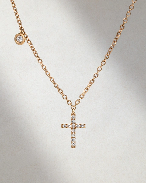Cross with chain in 18K Rose Gold set with Brilliant-cut diamonds