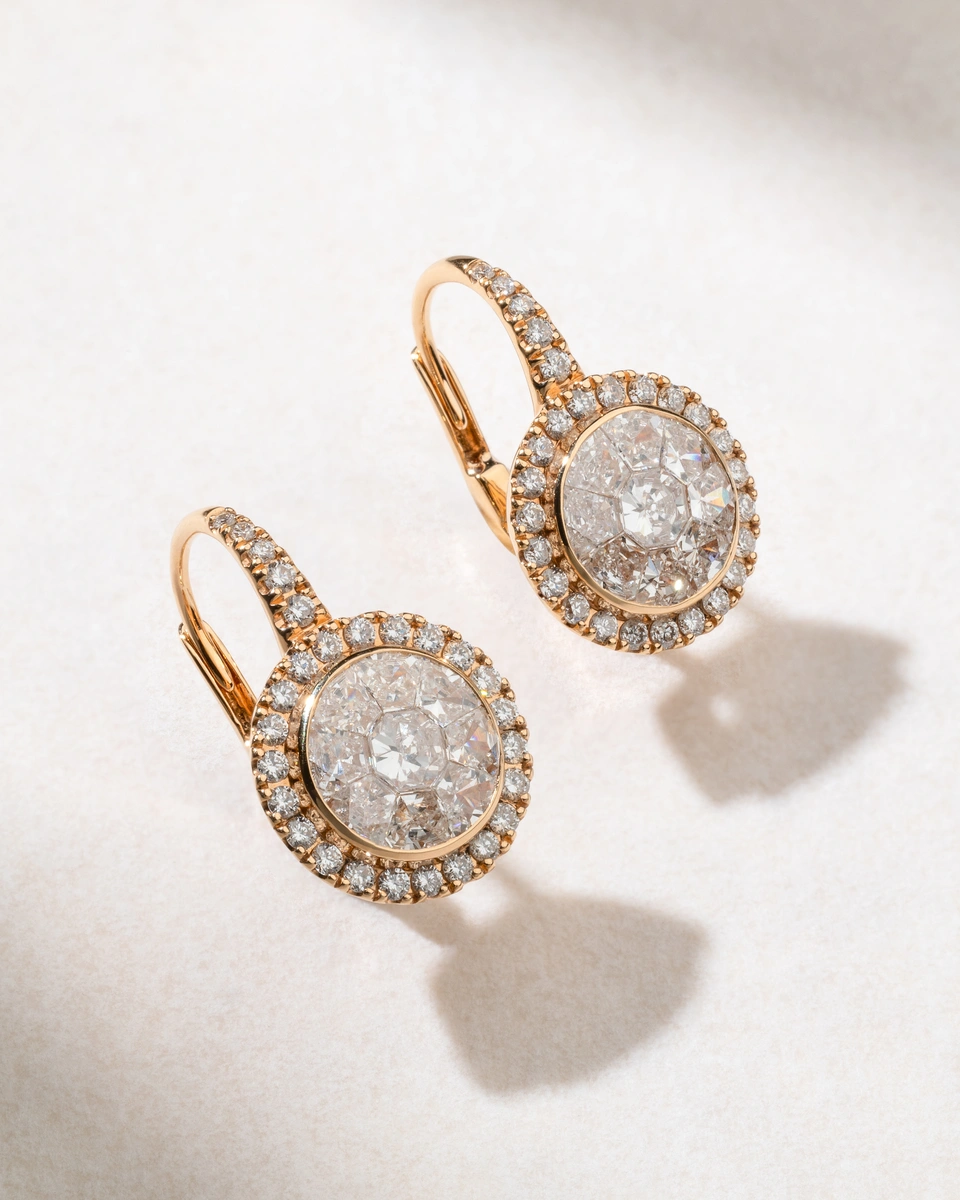18K Rose Gold Earrings with Brilliant and Trapezoid Diamonds