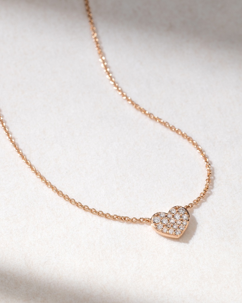 18K Rose Gold Heart Pendant with Diamonds - Image 1