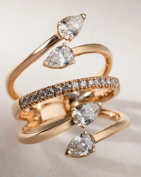 Sculptured 18K Rose Gold Ring with Diamonds