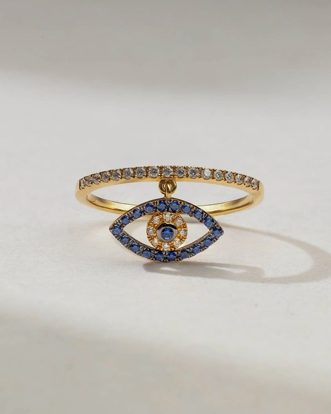 Evil Eye 18K Rose Gold Ring with Blue Sapphires and Diamonds