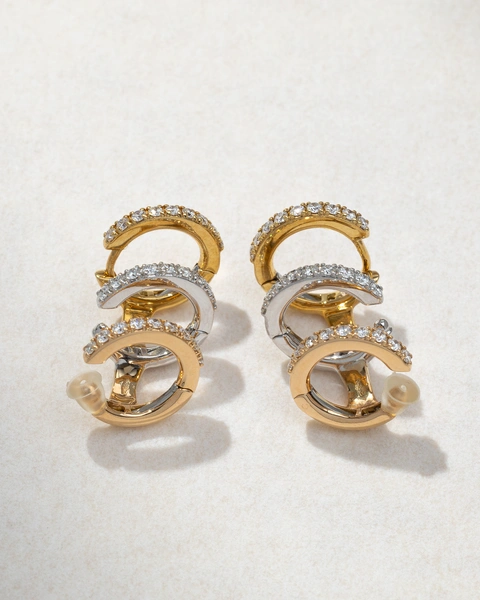 Earrings in 18K Rose, White and Yellow Gold with Brilliant-Cut Diamonds in a Contemporary Design that Elegantly Hugs the Ear