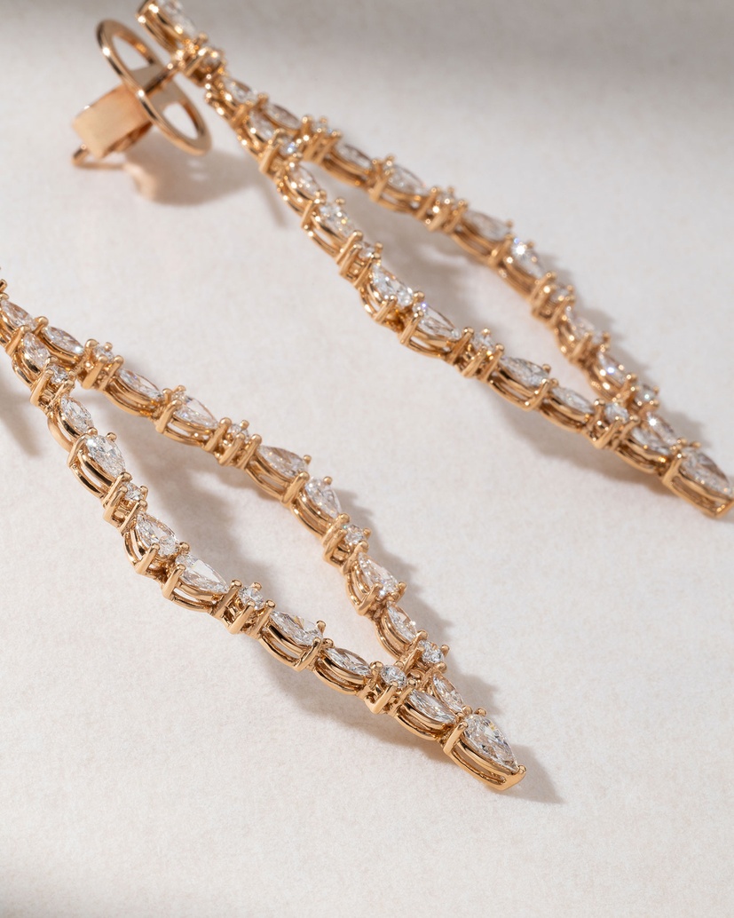 18k Rose Gold Lace Earrings with Brilliant and Fancy Diamonds