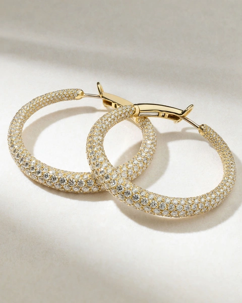 Marvelous 18K Yellow Gold Hoop Earrings with Diamonds