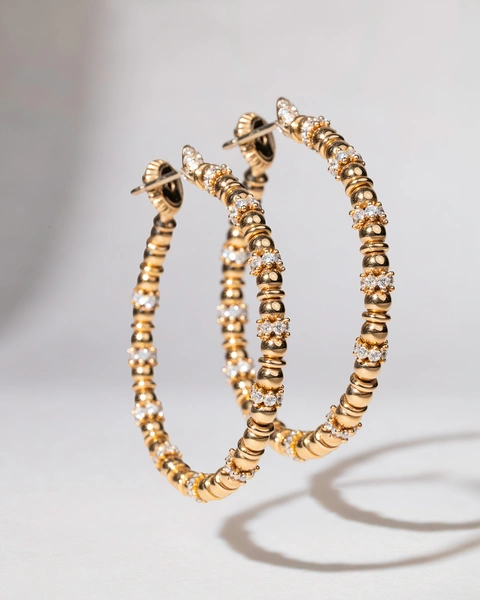 18K Rose Gold Hoops with Brilliant Diamonds